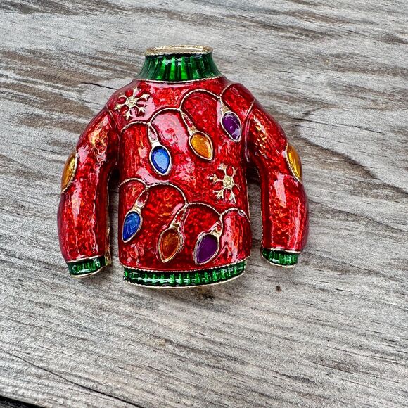 Ugly Christmas Sweater Brooch Pin Funny Christmas Jewelry - Picture 1 of 4